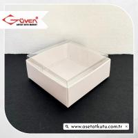 6x6x2.5 Altı Beyaz Karton Üstü Asetat Kutu [İçten Kapanan]