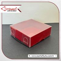 6x6x2.5 Altı Bordo Karton Üstü Asetat Kutu [Dıştan Kapanan]