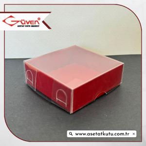 6x6x2.5 Altı Bordo Karton Üstü Asetat Kutu [Dıştan Kapanan]