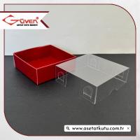 6x6x2.5 Altı Bordo Karton Üstü Asetat Kutu [Dıştan Kapanan]
