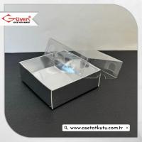 6x6x2.5 Altı Gümüş Metalize Karton Üstü Asetat Kutu [Dıştan Kapanan]