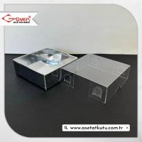 6x6x2.5 Altı Gümüş Metalize Karton Üstü Asetat Kutu [Dıştan Kapanan]