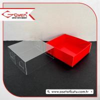 6x6x2.5 Altı Kırmızı Karton Üstü Asetat Kutu [İçten Kapanan]