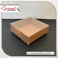 6x6x2.5 Altı Kraft Karton Üstü Asetat Kutu [Dıştan Kapanan]