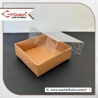 6x6x2.5 Altı Kraft Karton Üstü Asetat Kutu [Dıştan Kapanan]