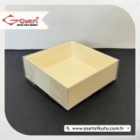 6x6x2.5 Altı Krem Karton Üstü Asetat Kutu [Dıştan Kapanan]