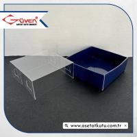 6x6x2.5 Altı Lacivert Karton Üstü Asetat Kutu [İçten Kapanan]