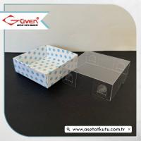 6x6x2.5 Altı Mavi Puantiyeli Karton Üstü Asetat Kutu [Dıştan Kapanan]