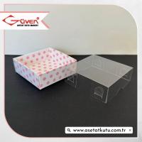 6x6x2.5 Altı Pembe Puantiyeli Karton Üstü Asetat Kutu [Dıştan Kapanan]