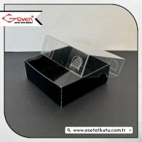 6x6x2.5 Altı Siyah Karton Üstü Asetat Kutu [Dıştan Kapanan]