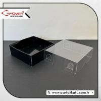 6x6x2.5 Altı Siyah Karton Üstü Asetat Kutu [Dıştan Kapanan]