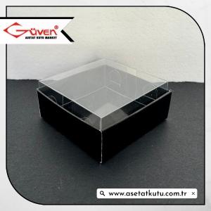 6x6x2.5 Altı Siyah Karton Üstü Asetat Kutu [İçten Kapanan]