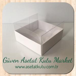 6x6x3.5 Altı Beyaz Karton Üstü Asetat Kutu