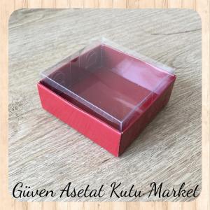 6x6x3.5 Altı Bordo Karton Üstü Asetat Kutu