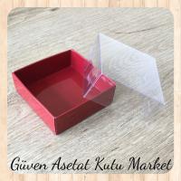 6x6x3.5 Altı Bordo Karton Üstü Asetat Kutu
