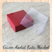 6x6x3.5 Altı Bordo Karton Üstü Asetat Kutu