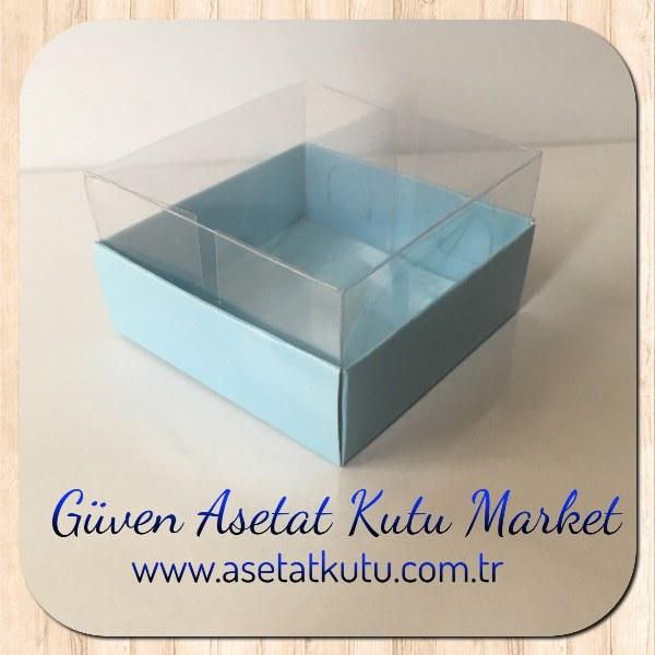 6x6x3.5 Altı Mavi Karton Üstü Asetat Kutu