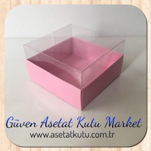 6x6x3.5 Altı Pembe Karton Üstü Asetat Kutu