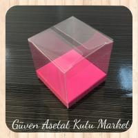 6x6x6 Altı Fuşya İç Yükseltici Karton Üstü Asetat Kutu