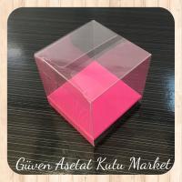 6x6x6 Altı Fuşya İç Yükseltici Karton Üstü Asetat Kutu