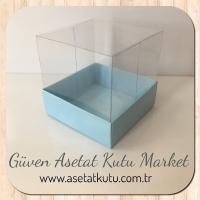 6x6x6 Altı Mavi Karton Üstü Asetat Kutu
