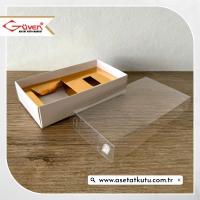 7x13x3 Gold İçli, Altı Beyaz Karton Üstü Asetat Kutu 