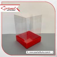 7x7x10 Altı Kırmızı Karton Üstü Asetat Kutu