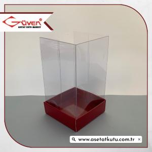 7x7x12 Altı Bordo Karton Üstü Asetat Kutu