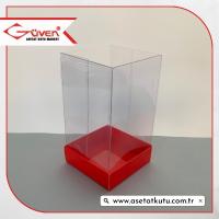 7x7x12 Altı Kırmızı Karton Üstü Asetat Kutu