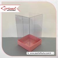 7x7x12 Altı Pembe Karton Üstü Asetat Kutu
