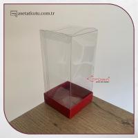 7x7x14 Altı Bordo Karton Üstü Asetat Kutu