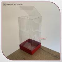7x7x14 Altı Bordo Karton Üstü Asetat Kutu