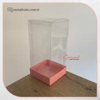 7x7x14 Altı Pembe Karton Üstü Asetat Kutu