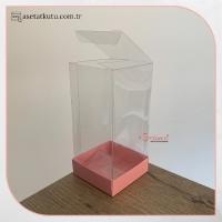 7x7x14 Altı Pembe Karton Üstü Asetat Kutu