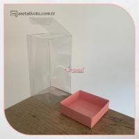 7x7x14 Altı Pembe Karton Üstü Asetat Kutu