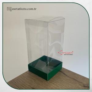7x7x14 Altı Yeşil Karton Üstü Asetat Kutu