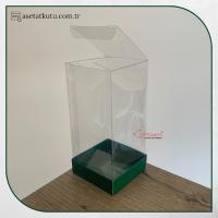 7x7x14 Altı Yeşil Karton Üstü Asetat Kutu