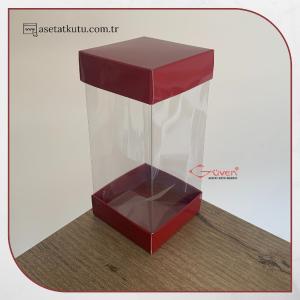 7x7x14 Bordo Çift Taraflı Karton ve Asetat Kutu