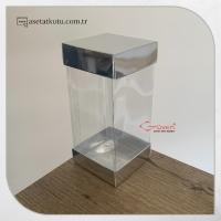 7x7x14 Gümüş Metalize Çift Taraflı Karton ve Asetat Kutu