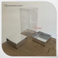 7x7x14 Gümüş Metalize Çift Taraflı Karton ve Asetat Kutu