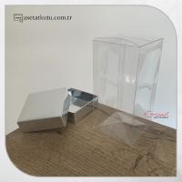 7x7x14 Gümüş Metalize Çift Taraflı Karton ve Asetat Kutu