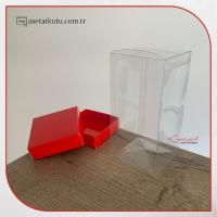7x7x14 Kırmızı Çift Taraflı Karton ve Asetat Kutu