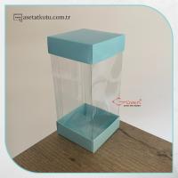 7x7x14 Mavi Çift Taraflı Karton ve Asetat Kutu