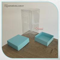 7x7x14 Mavi Çift Taraflı Karton ve Asetat Kutu