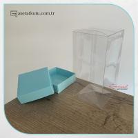 7x7x14 Mavi Çift Taraflı Karton ve Asetat Kutu