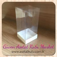 7x7x14 Ölçülü Altı Beyaz Karton Üstü Asetat Kutu