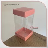 7x7x14 Pembe Çift Taraflı Karton ve Asetat Kutu