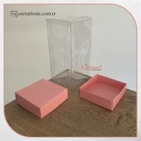 7x7x14 Pembe Çift Taraflı Karton ve Asetat Kutu