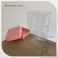 7x7x14 Pembe Çift Taraflı Karton ve Asetat Kutu
