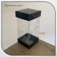 7x7x14 Siyah Çift Taraflı Karton ve Asetat Kutu